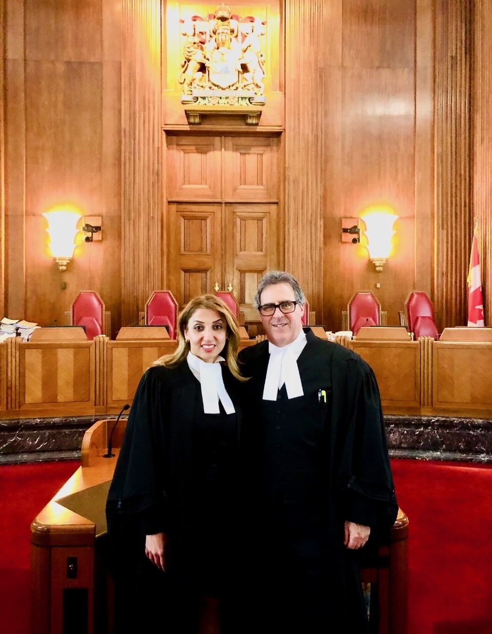 Tim Danson and Marjan Delavar in barrister robes at the Supreme Court of Canada